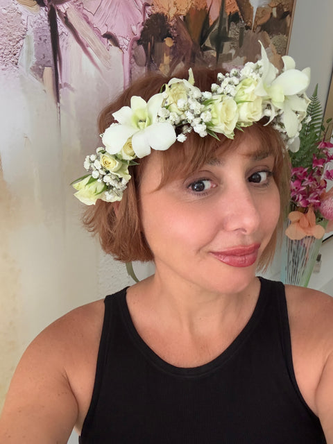Flower crown with orchids and roses