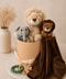 Lion cub baby hamper which includes Lion plush toy, Lion plush with blanket, elephant rattle and leaf ring rattle